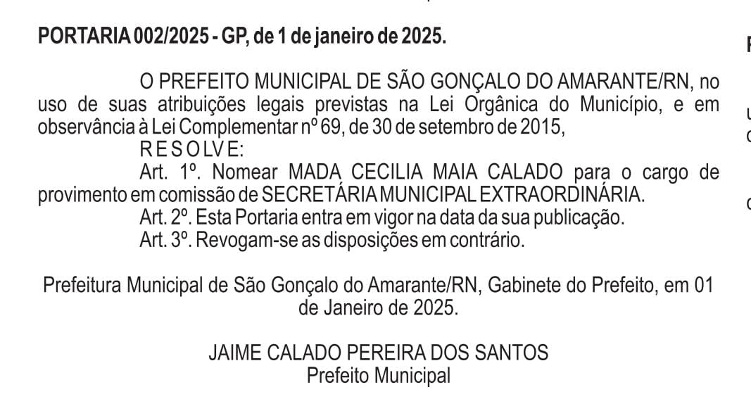 Diário Oficial, publica nomeação da Filha de Zenaide Maia na prefeitura onde marido da senadora é prefeito. FOTO: PORTAL 98 FM